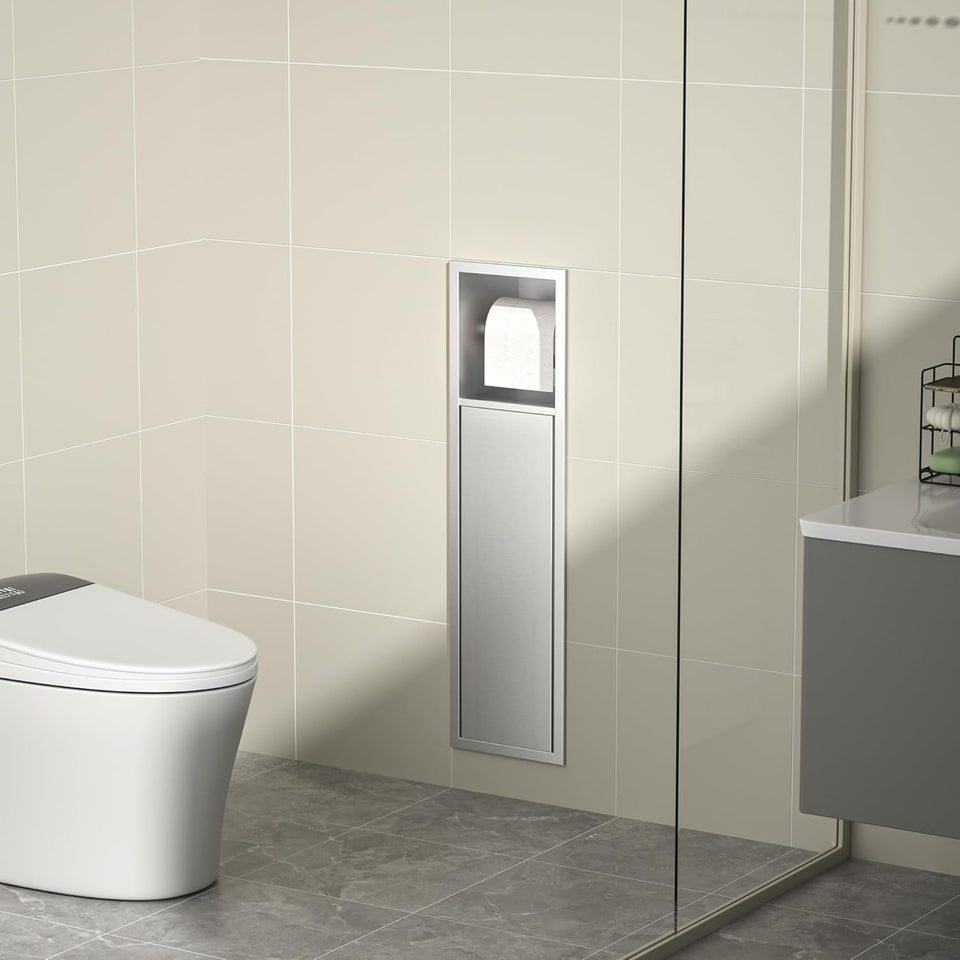 Nicho CleanSpace™ | Suporte de Papel Higiênico com Compartimento em Aço Inox
