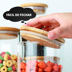 Kit 3 Potes Herméticos de Vidro com Tampa de Bambu